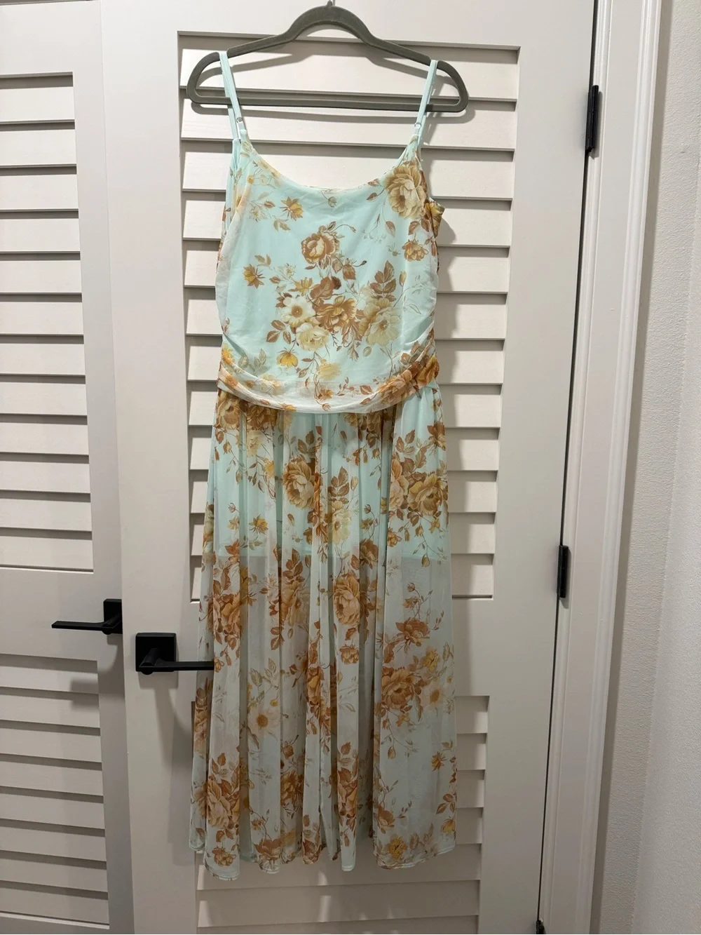 Abercrombie & Fitch Light Blue Maxi Dress with Gold Floral Print